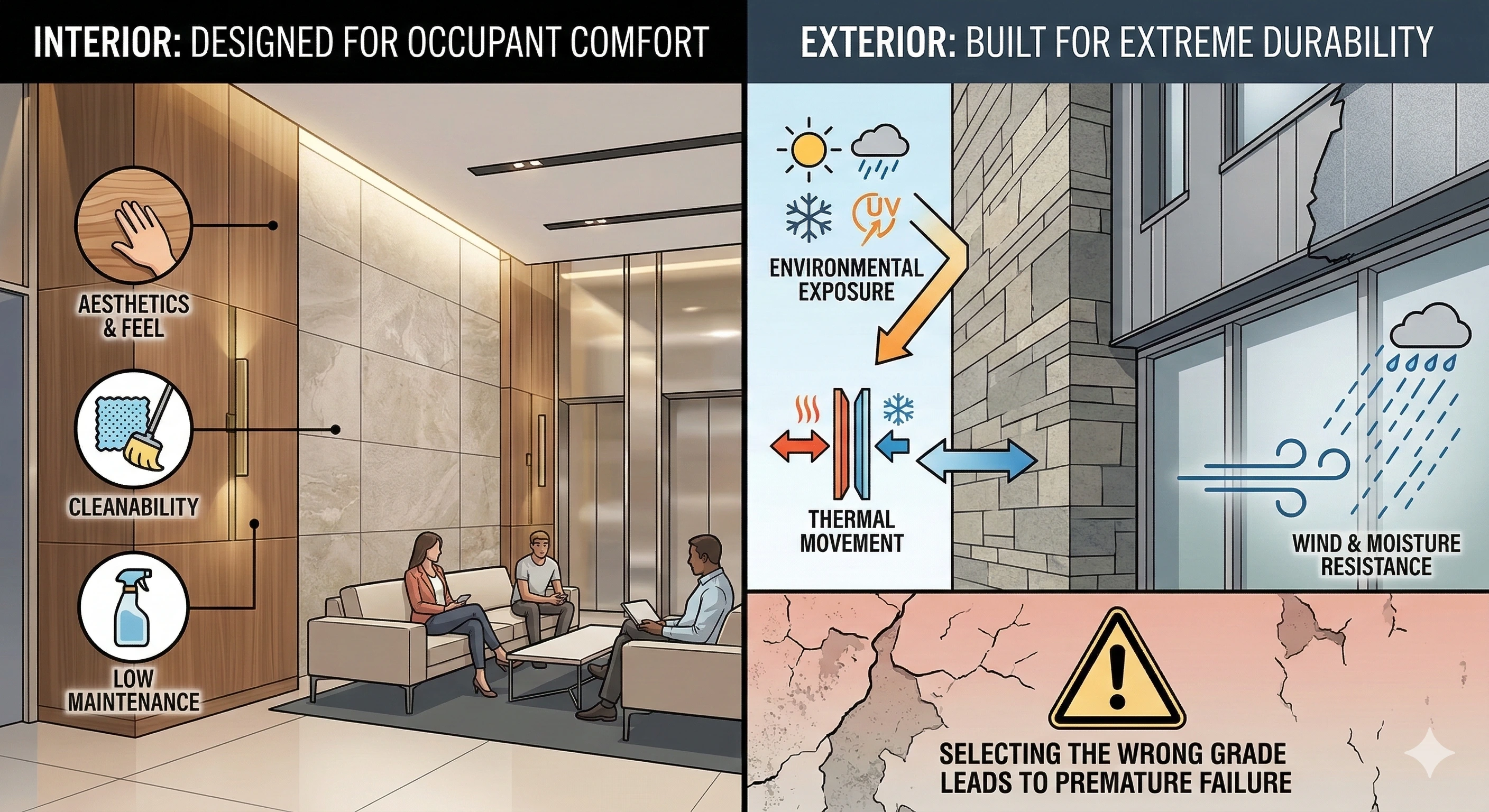 Interior vs Exterior Architectural Surface Materials: Key Differences